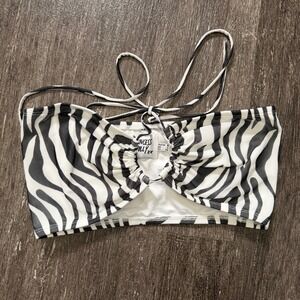 Princess Polly Tube Top Women 4 Black White Zebra Print O-Ring Halter Tie Crop